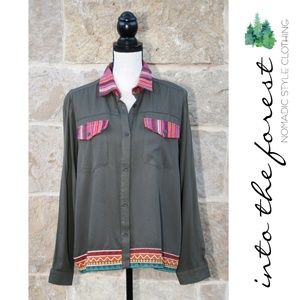 𝅺NWT NEW Olive Jacket Blouse Serape Accents Medium